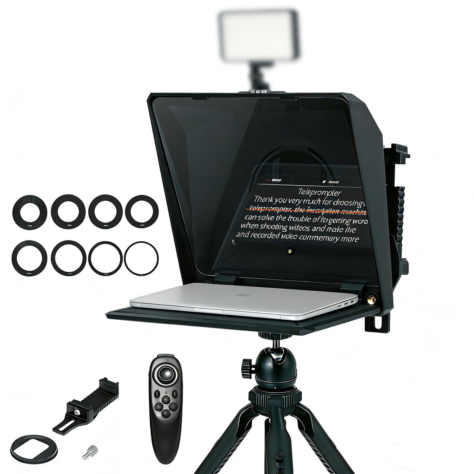 Ambitful T1 Pro Teleprompter per telefono con treppiede desktop, kit di teleprompter portatile con telecomando, supporta smartphone/DSLR/mini tablet (sotto i 8,3 pollici), per YouTube, Tiktok