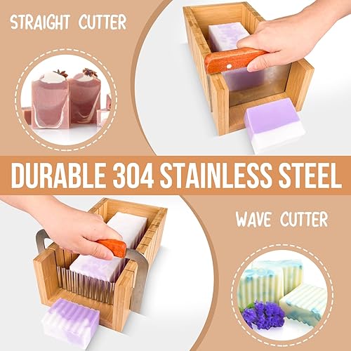 Vista 56 de Walfos Molde de silicona para jabón, molde rectangular flexible para pan viene con caja de madera, acero inoxidable ondulado + raspador recto