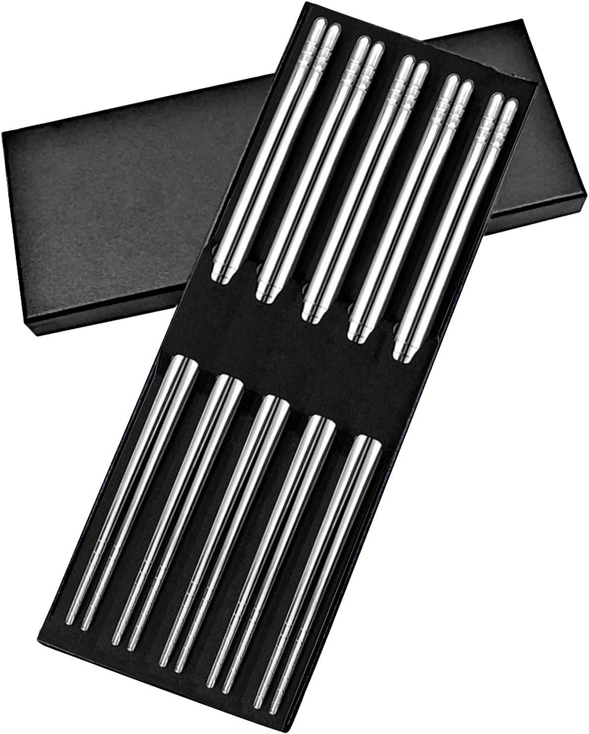 Reusable Chopsticks - 5 Pairs Chopstick Metal Chopsticks Reusable Stainless Steel Chop Sticks Set, Dishwasher Safe