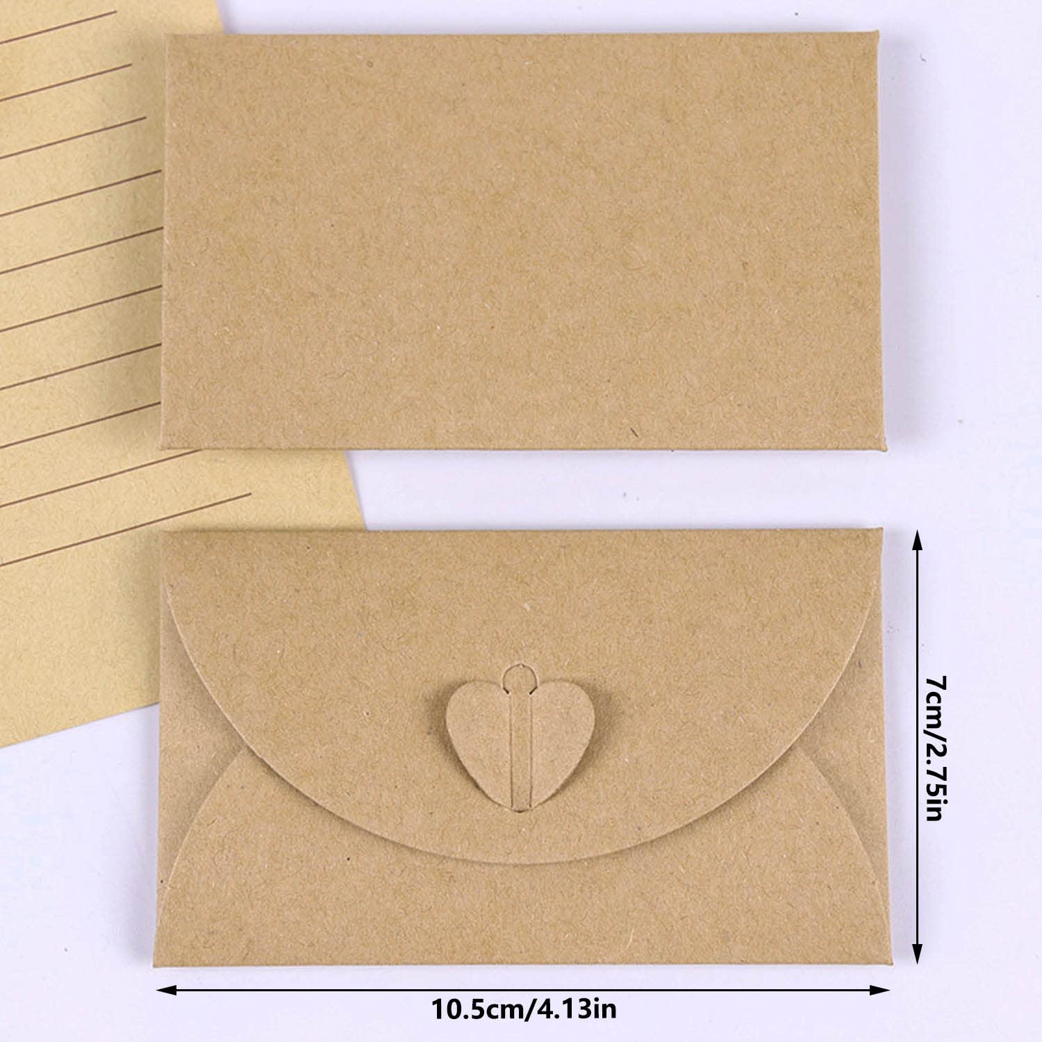 14 Buste Di Carta Kraft Con Chiusura A Cuore E Cartoncini Bianchi - 10,5x7,1 Cm - Per Regali Fai Da Te, Compleanni E San Valentino