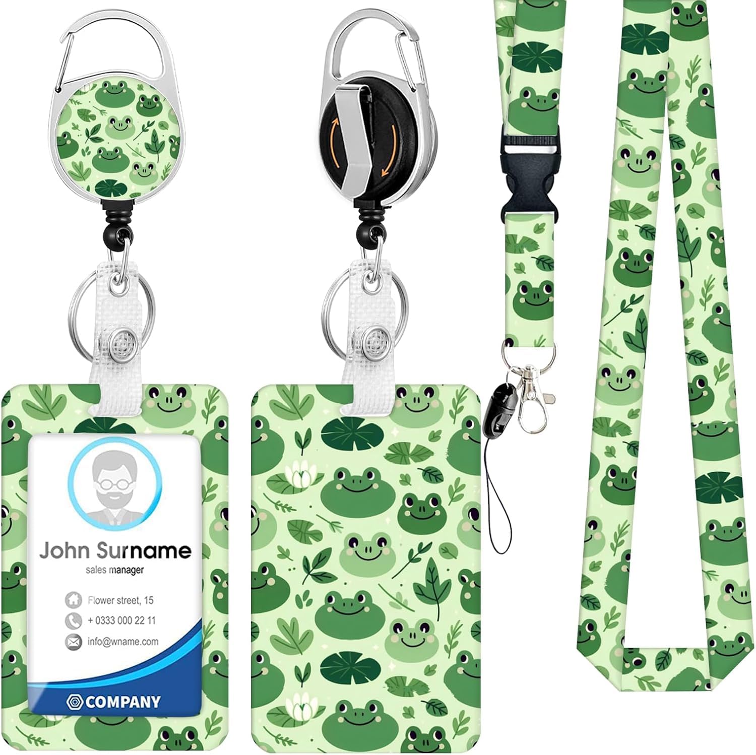 Frog Lanyards for ID Badges, Funny ID Badge Holder with Breakaway Lanyard Retractable Badge Reel, ID Card Holder Keychain Name Badge Clip for Teacher Nurse Student