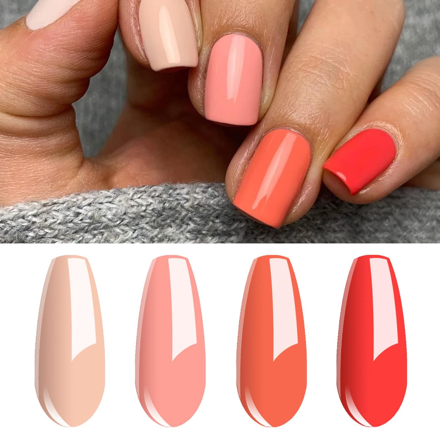 Gel Nail Polish Set - 4 Colors Apricot Peach Orange Coral Collection Nail Art Nail Polish UV LED Gel Polish Varnish Long-lasting Salon DIY Manicure 8ml #C013