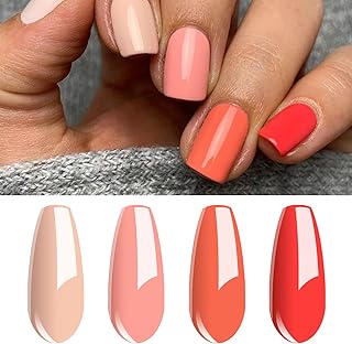 Vishine Gel Nail Polish Set - 4 Colors Apricot Peach Orange Coral Collection Nail Art Nail Polish UV LED Gel Polish Varnish Long-lasting Salon DIY Manicure 8ml #C013
