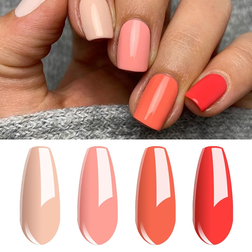 Vishine Gel Nail Polish Set - 4 Colors Apricot Peach Orange Coral Collection Nail Art Nail Polish UV LED Gel Polish Varnish Long-lasting Salon DIY Manicure 8ml C013
