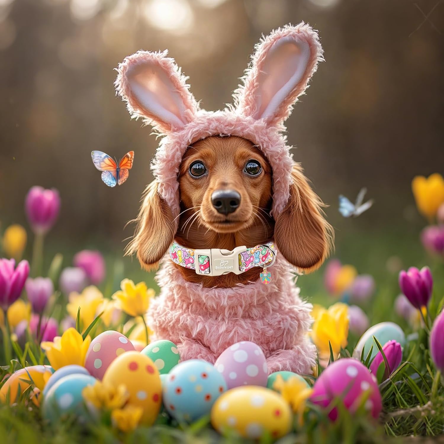 Easter Dog Collar for Medium Dogs - Colorful Bunny Print Easter Collar for Male Female Dogs, Lightweight Adjustable Spring Holiaday Dog Collars with Quick Release Buckle M image 2