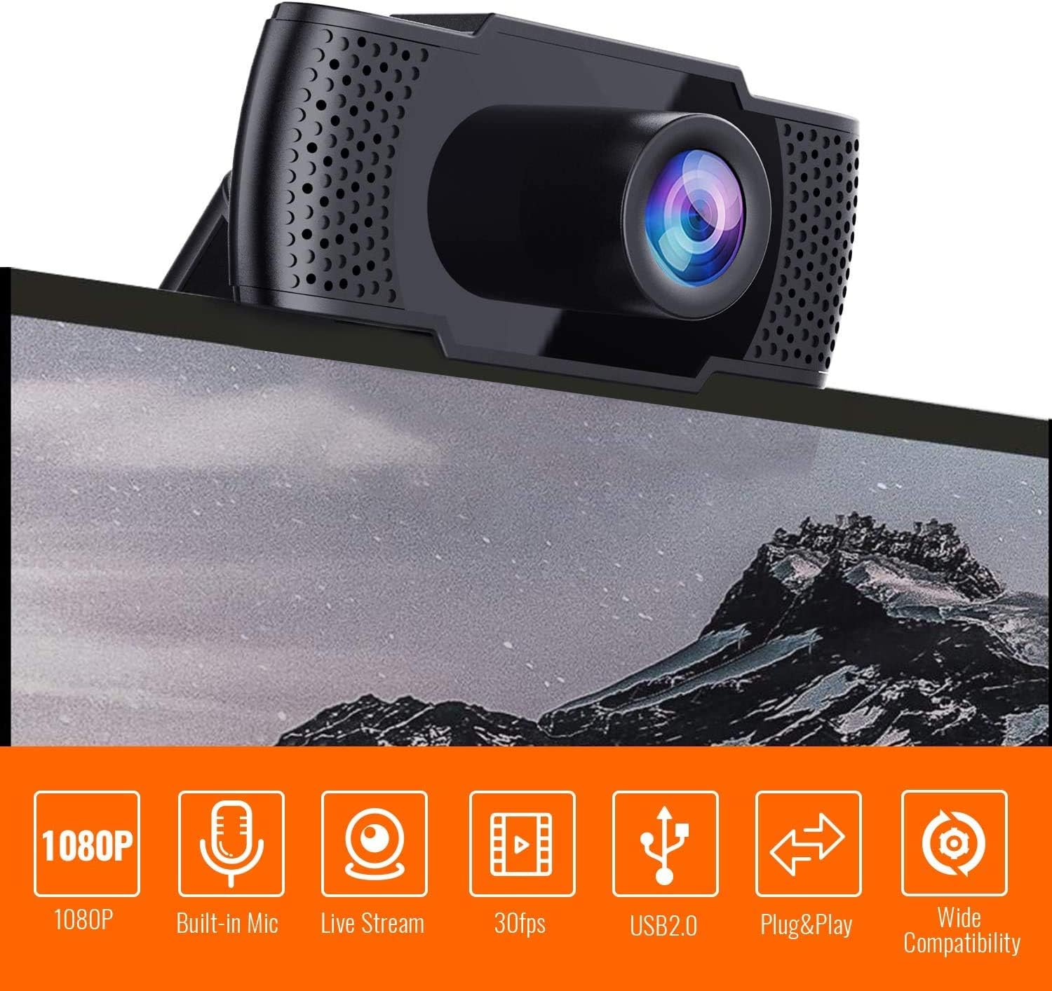 Webcam with Microphone - Full 1080P HD PC Webcam Portable Compatible with Most of Device & App, Plug and Play Webcam for Online Conferencing Streaming Laptop Desktop USB 2.0 Web Camera