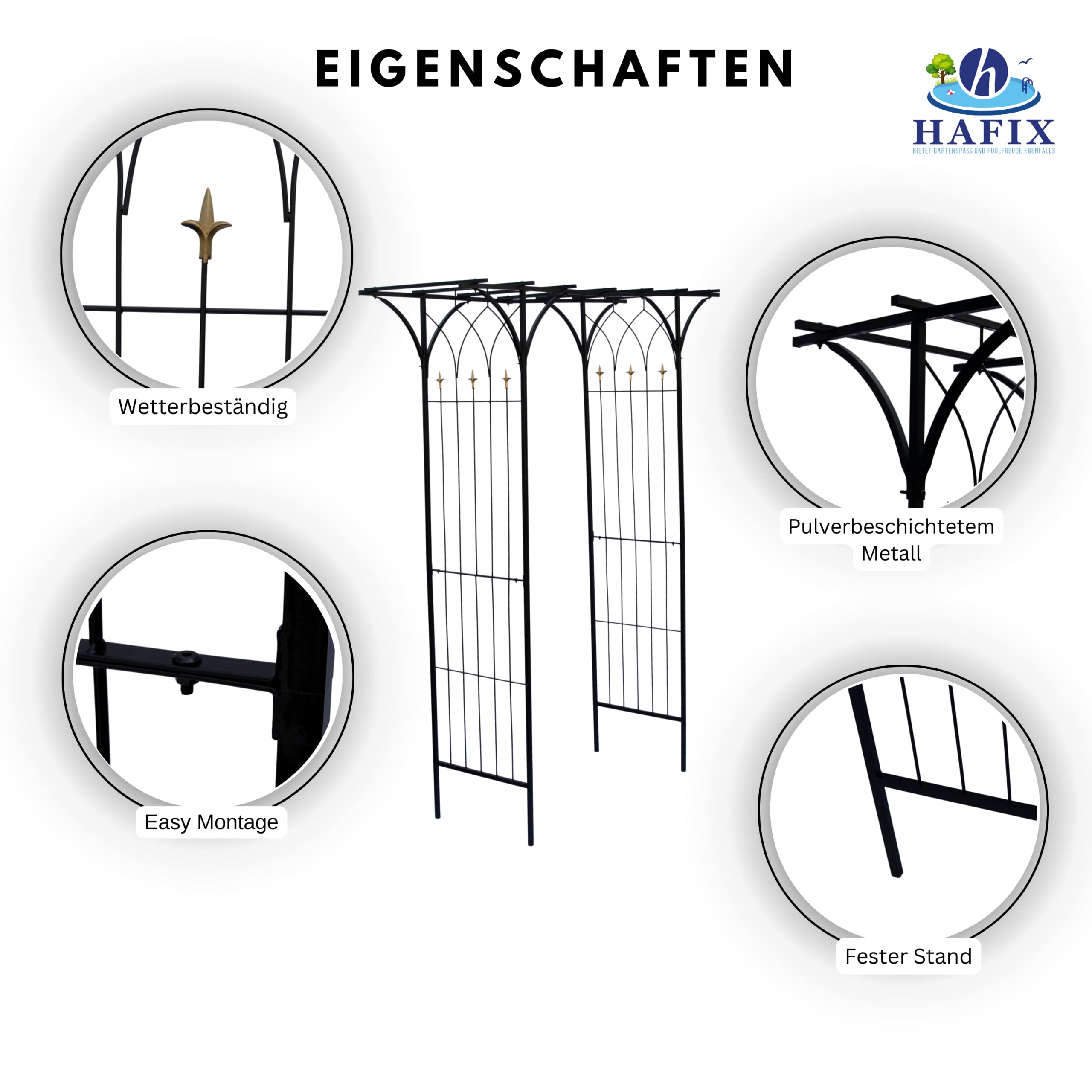 Rosenbogen - Shanghai - für Garten. Rosenspalier pulverbeschichtetes Metall. Rank Hilfe für Kletterpflanzen Torbogen Rosenrankenhilfe Gartenbogen wetterfest & freistehend 233x110x56cm schwarz.