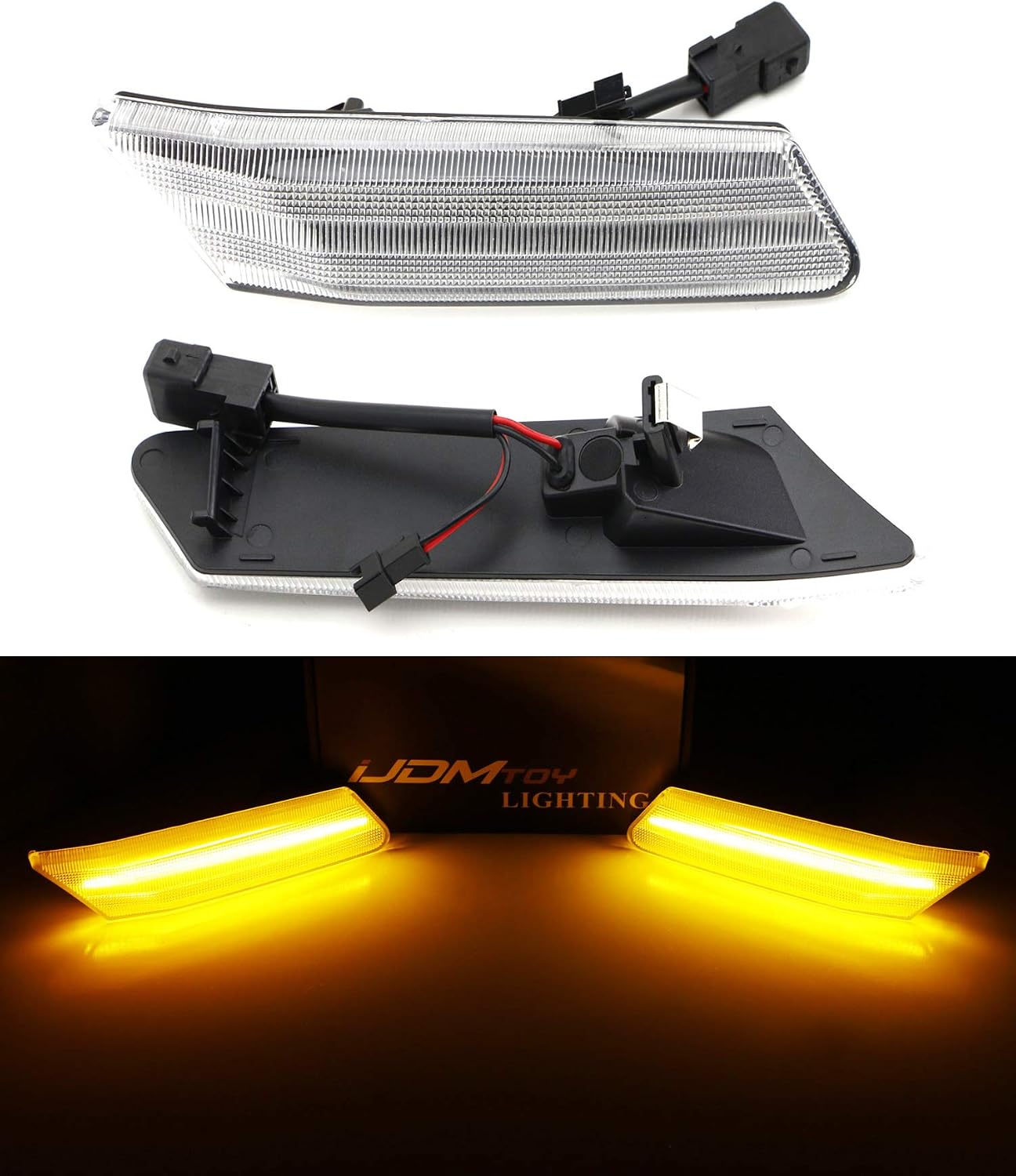 iJDMTOY Euro Clear Lens Amber Sequential Blink LED Front Side Marker Light Kit Compatible With Porsche 2006-2012 Cayman/Boxster, 2005-2012 911, Powered by 60-SMD LED w/Dynamic Blinking