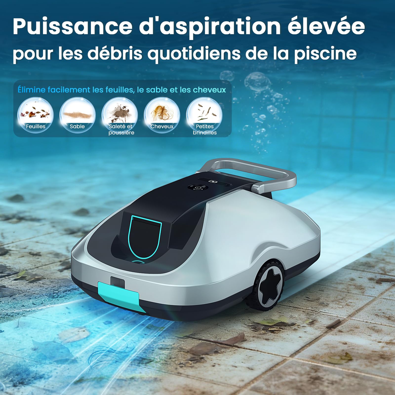 Batería para robot de piscina, robot aspirador inalámbrico, tiempo de funcionamiento de 200 minutos, navegación inteligente, función de aparcamiento automático y filtrado ultrafino, compacto y