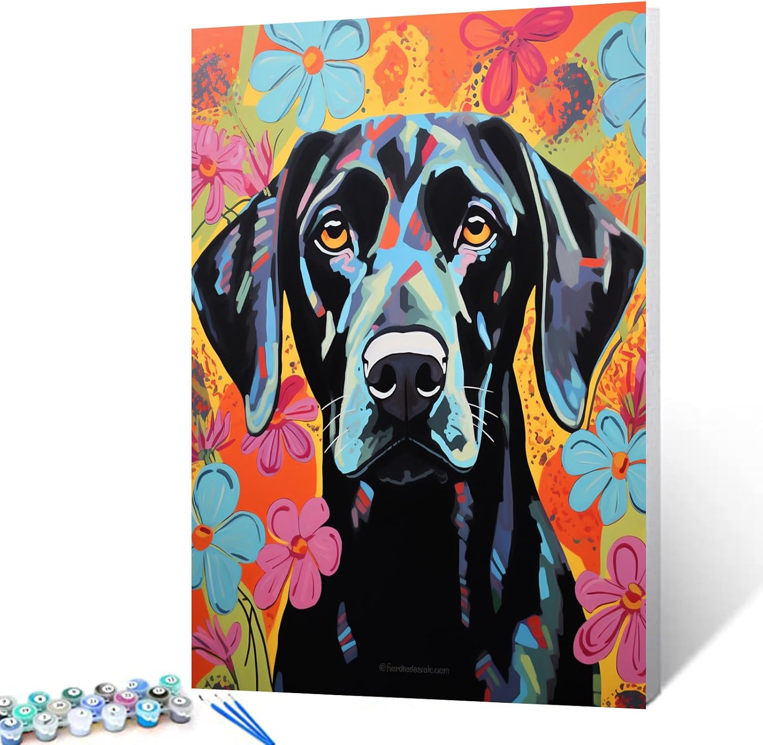 Tucocoo DIY Painting by Numbers for Adults Beginner,Cute Cat in Flower Paint by Number on Canvas Easy to Paint for Beginner with Pigment and Brushes Colorful Flowers with Frame 16''X20''