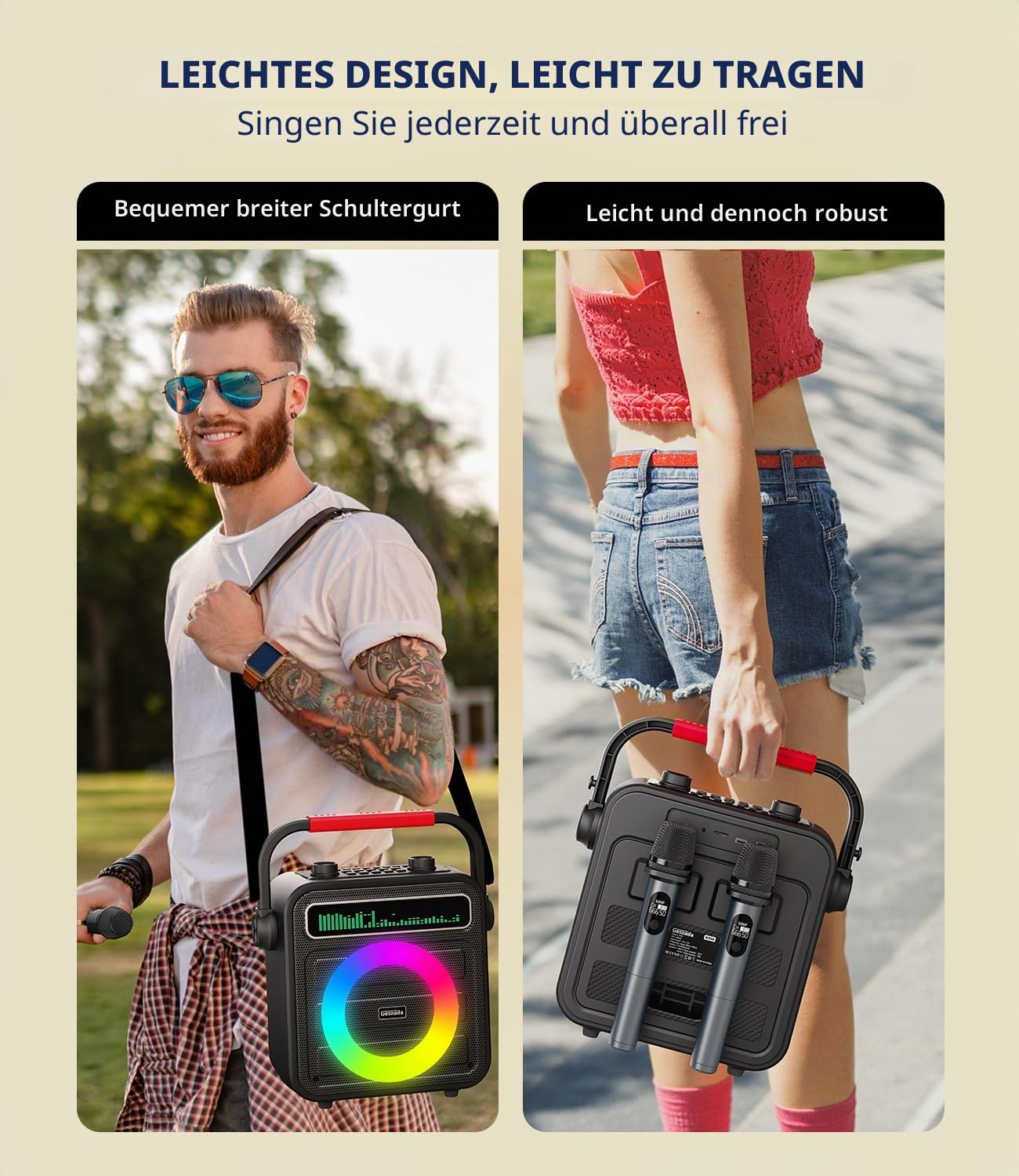 Karaoke Maschine für Erwachsene – Tragbare Anlage mit 2 Mikrofonen, Bluetooth/TF/USB/AUX/TWS, Lautsprecher & Mikrofon Kinder, Familie & Freunde