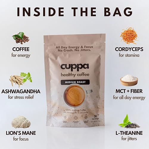 Miniatura 3 de Cuppa Café instantáneo saludable con Ashwagandha y hongo melena de león para energía y concentración durante todo el día, sin choques, sin