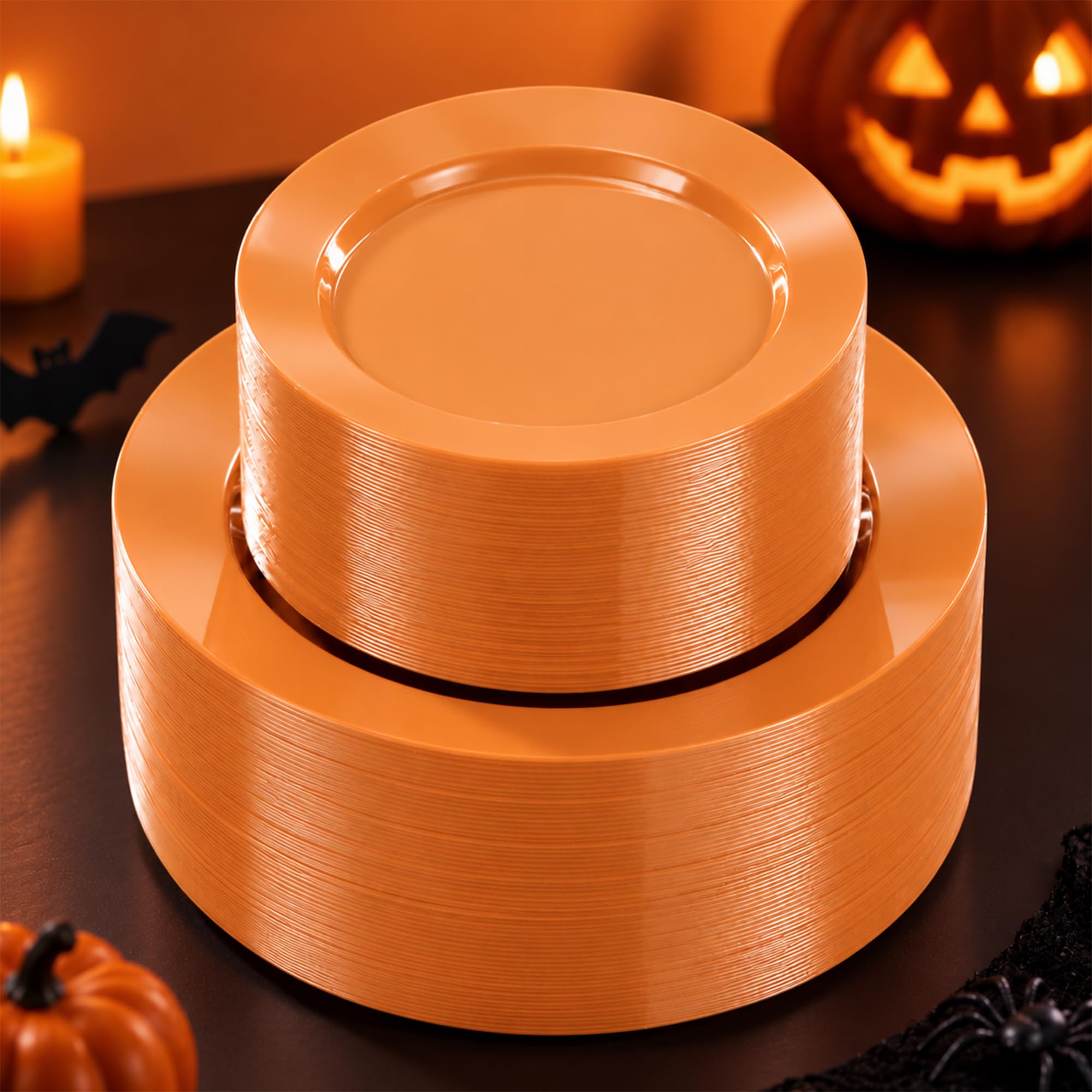 Goodluck 200PCS Orange Plastic Plates, Heavy Duty Orange Plates
