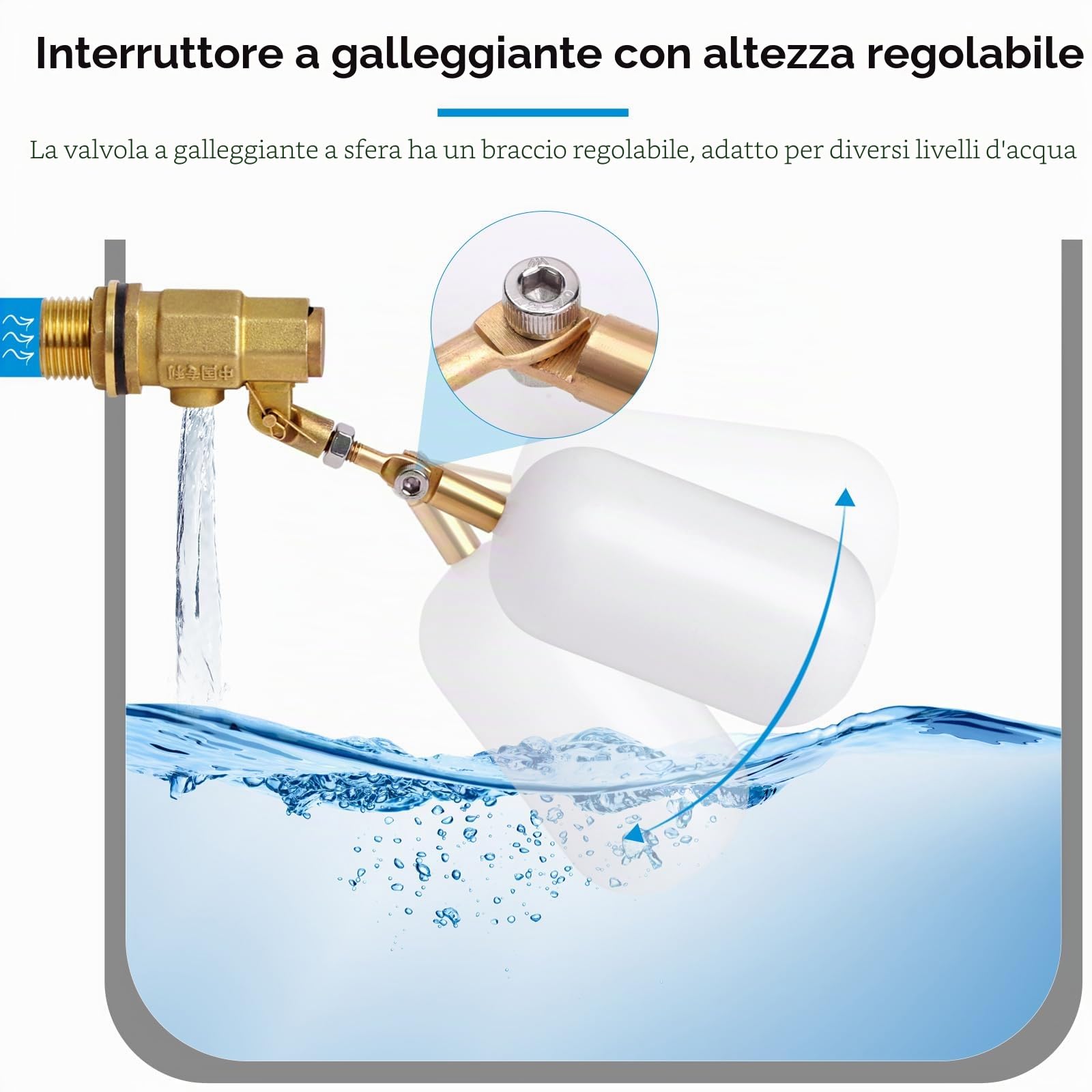 2Pcs 1/2 Pollice Ottone Galleggiante Valvola Galleggiante Acqua con Braccio Regolabile, Bestiame Acqua Serbatoio Galleggiante Valvola per Stagni Piscina Acquari