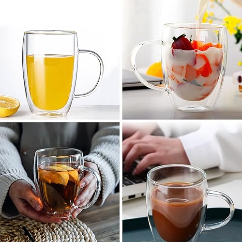 Miniatura 2 de Tazas de cristal para capuchino (juego de 4) tazas de café expreso de doble pared de 12 onzas con 4 cucharas doradas, perfectas para café con leche,