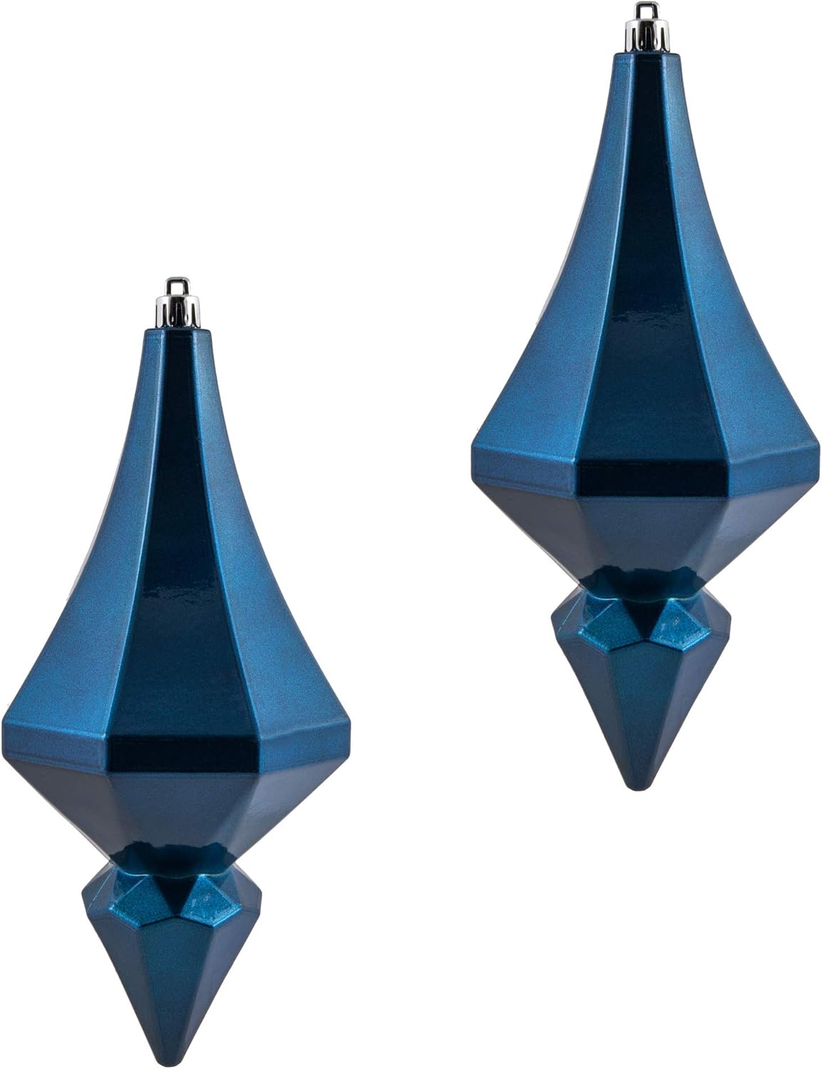 Vickerman 8" Candy Finish Diamond Finial Ornament, Shatterproof Plastic, Holiday Christmas Tree Decoration, 2 Pack, Blue
