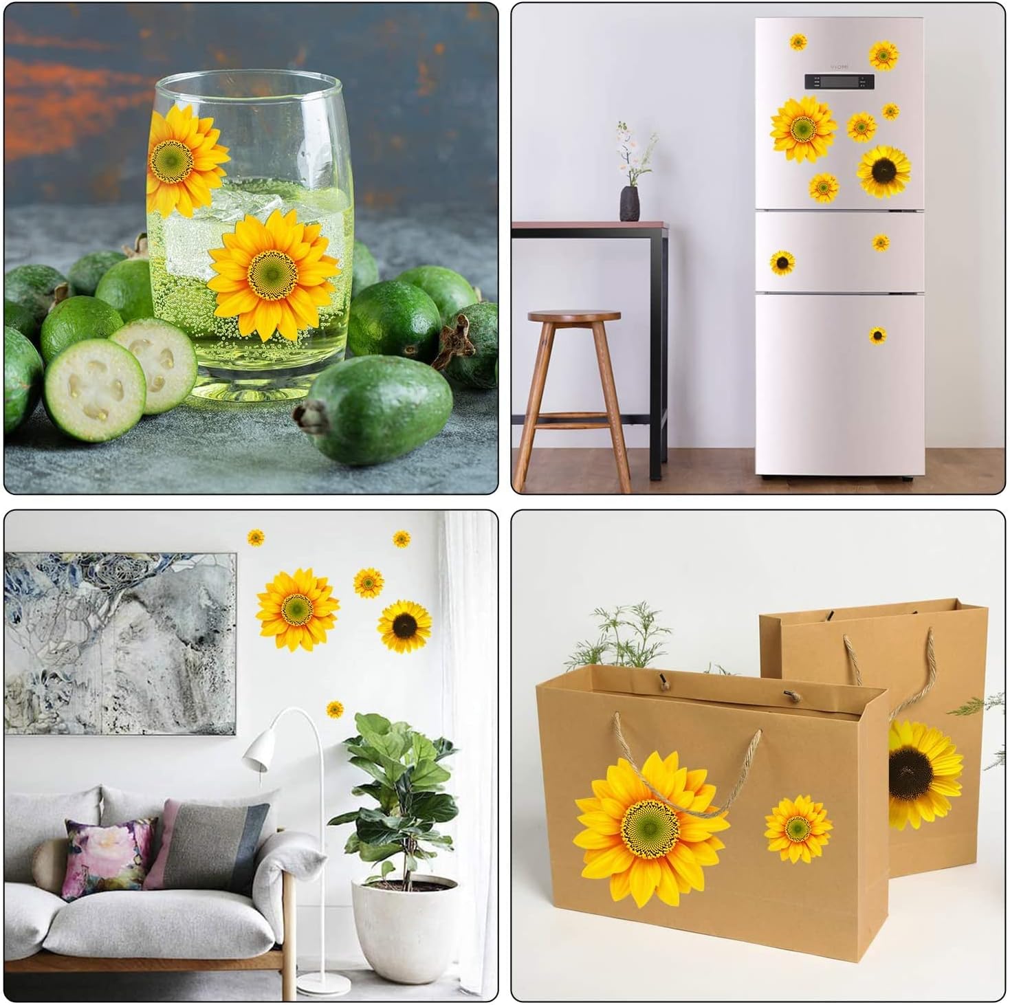 39 Pcs 3D Sunflowers with Butterfly Wall Decals Decor - Large Sunflower Wall Stickers Peel and Stick Yellow Floral Stickers for Home Kitchen Bedroom Bathroom Living Room Decorations