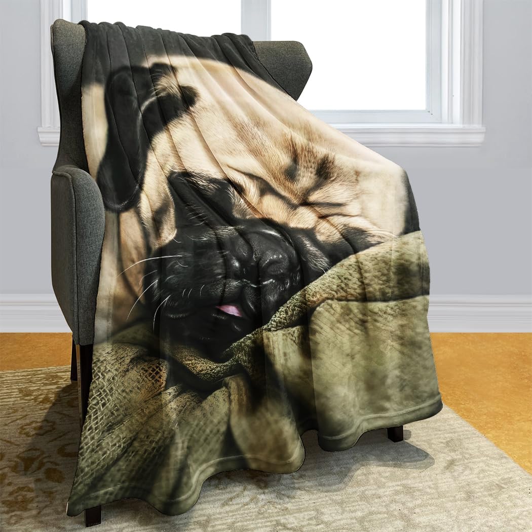 Funny Pug Dog Blanket 60" x 80" Plush Blankets for Couch Sofa Bed,Soft Cozy Warm Lightweight Fuzzy Throws Gift for Pet Lovers