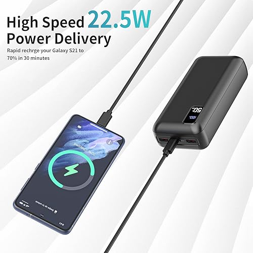 Miniatura 8 de Cargador portátil USB-C de carga rápida de 50000 mAh con 4 salidas y 2 entradas con pantalla LED, paquete de batería externa grande para iPhone,