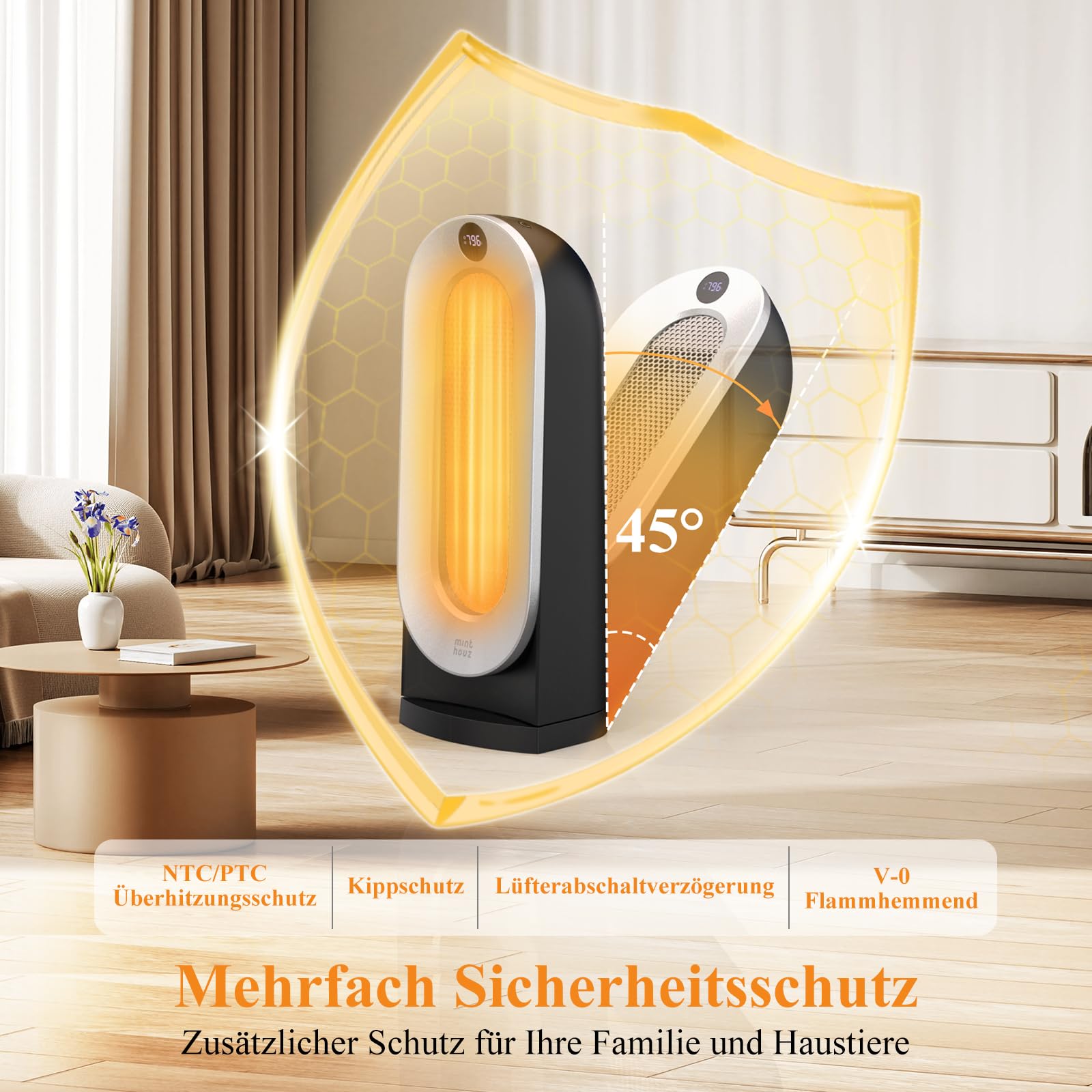 Minthouz Heizlüfter Energiesparend, 2000W PTC Keramik Heizlüfter mit 3 Heizstufen, ECO Modus, 70° Oszillation, Fernbedienung, 12H Timer, Kipp und Überhitzungsschutz,Elektroheizung für den Innenbereich