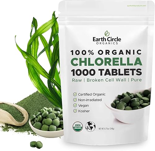 Miniatura 9 de Tabletas orgánicas de Chlorella  Kosher  Suplemento de alta potencia, clorofila totalmente natural, superalimento de algas verdes puras, pared de