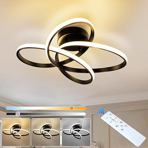 Miniatura 3 de Lámpara de Araña LED Moderna, Luz de Techo LED de 50W con Control Remoto, Cambio de Temperatura de Color 3000-6000K, Lámpara de Araña Negra