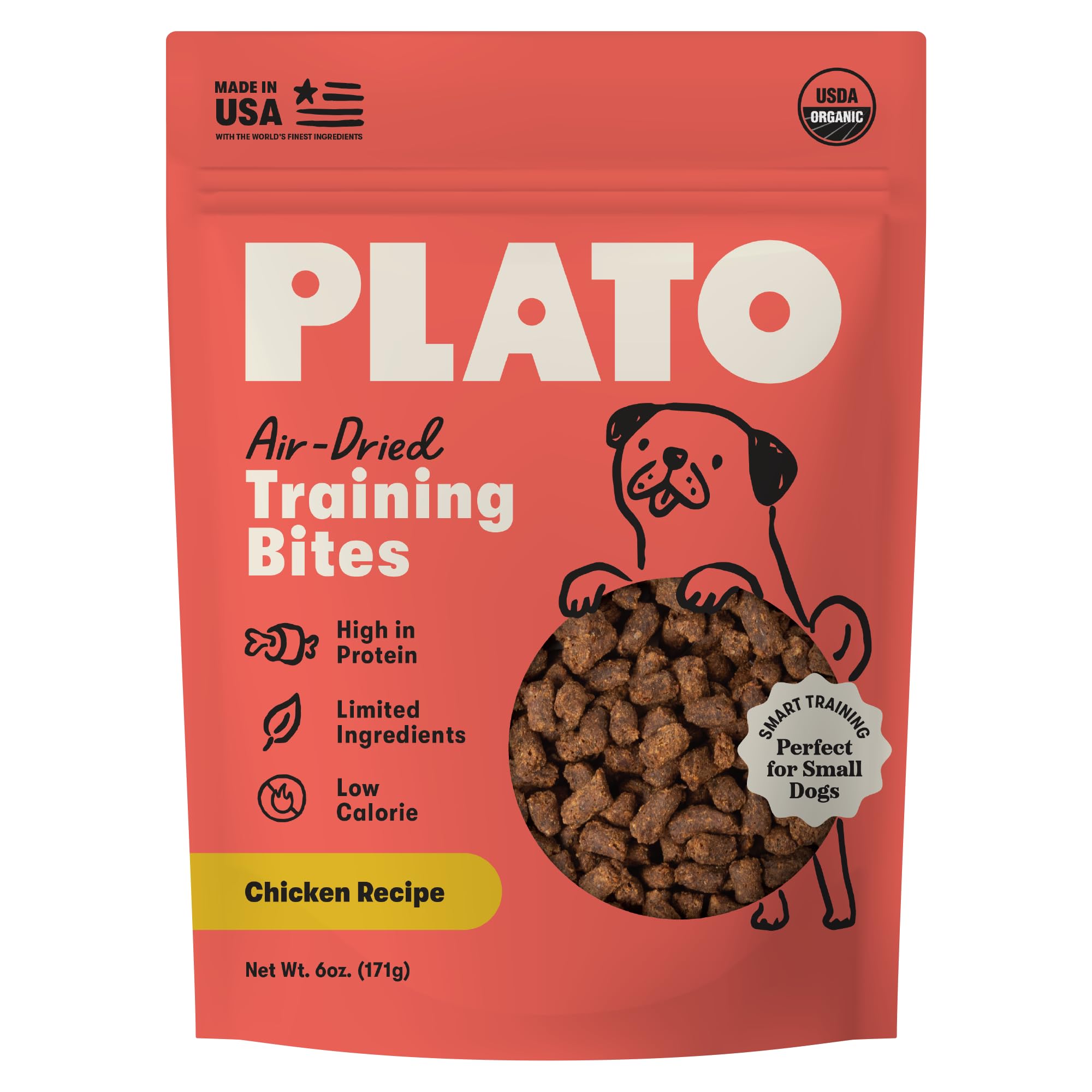 PLATO Small Bites Natural Training Dog Treats, Organic Chicken Flavor, 6 oz