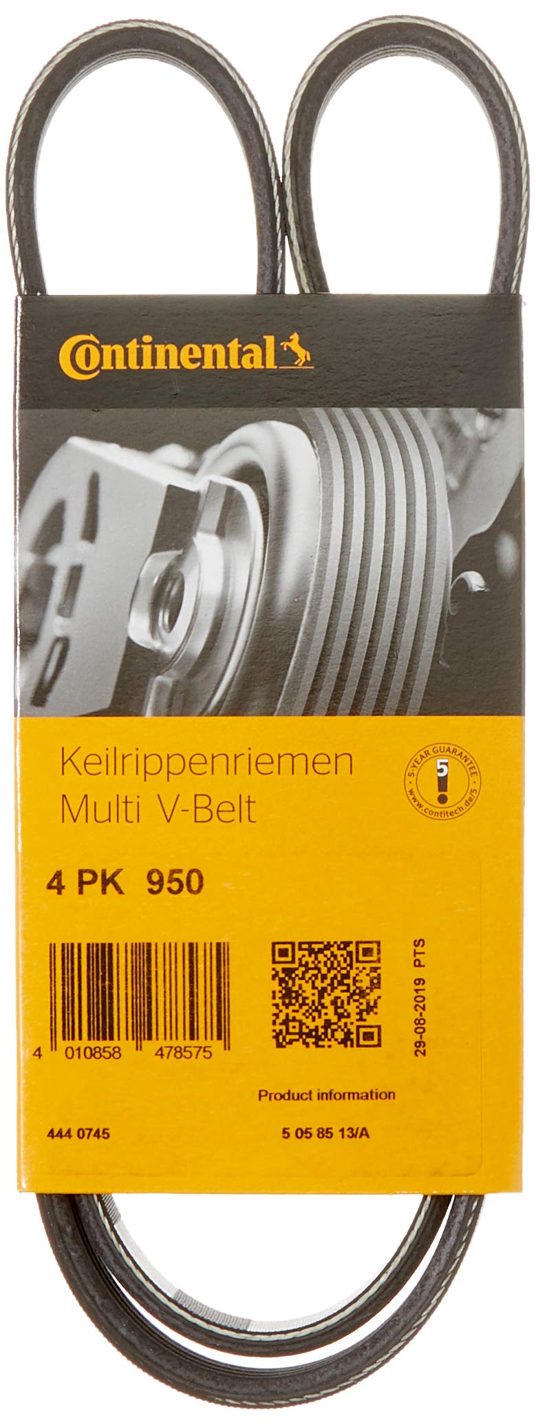 Courroie Trapézoïdale à Nervures Continental Contitech 4PK950 - Pour Moteurs, Poly-V