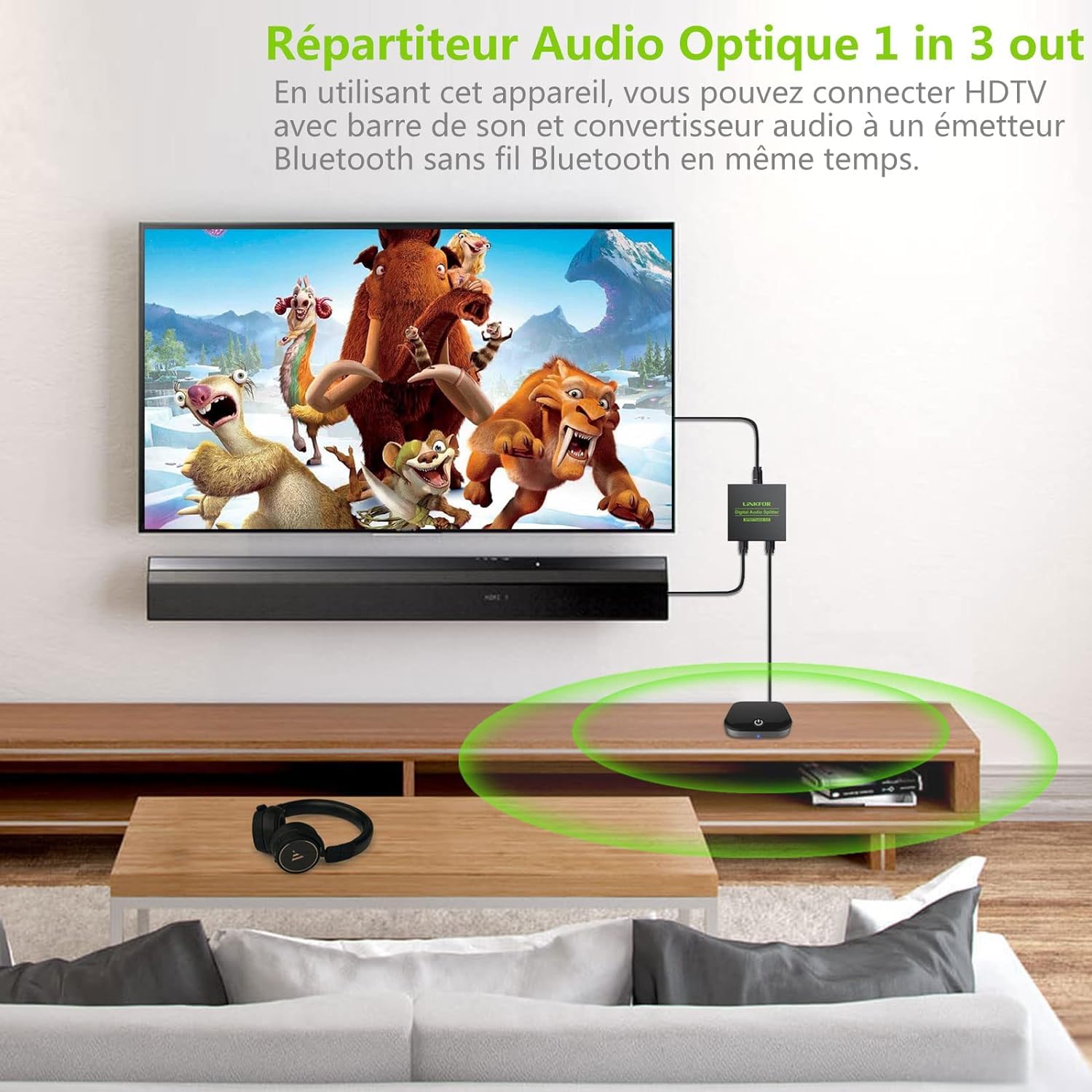 Splitter Audio Optique 1x3 Alimenté - Boîtier Aluminium Avec Câble Intégré 1m - Support LPCM/DTS/Dolby