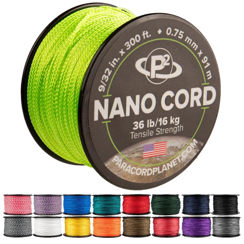 Paracord Planet Nano Paracord – Thin Braided Cord for Crafting, Home, and Camping in 300 ft Spools – Acid Lime