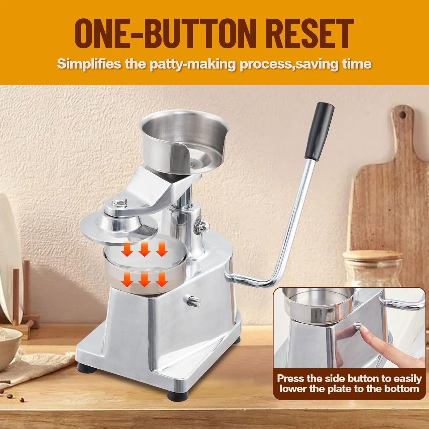 Heavy Duty Burger Patty Maker, 4-Inch Stainless Steel Hamburger Press, Commercial Meat Forming Machine with 1000 Patty Paper, Ideal for Kitchen & BBQ