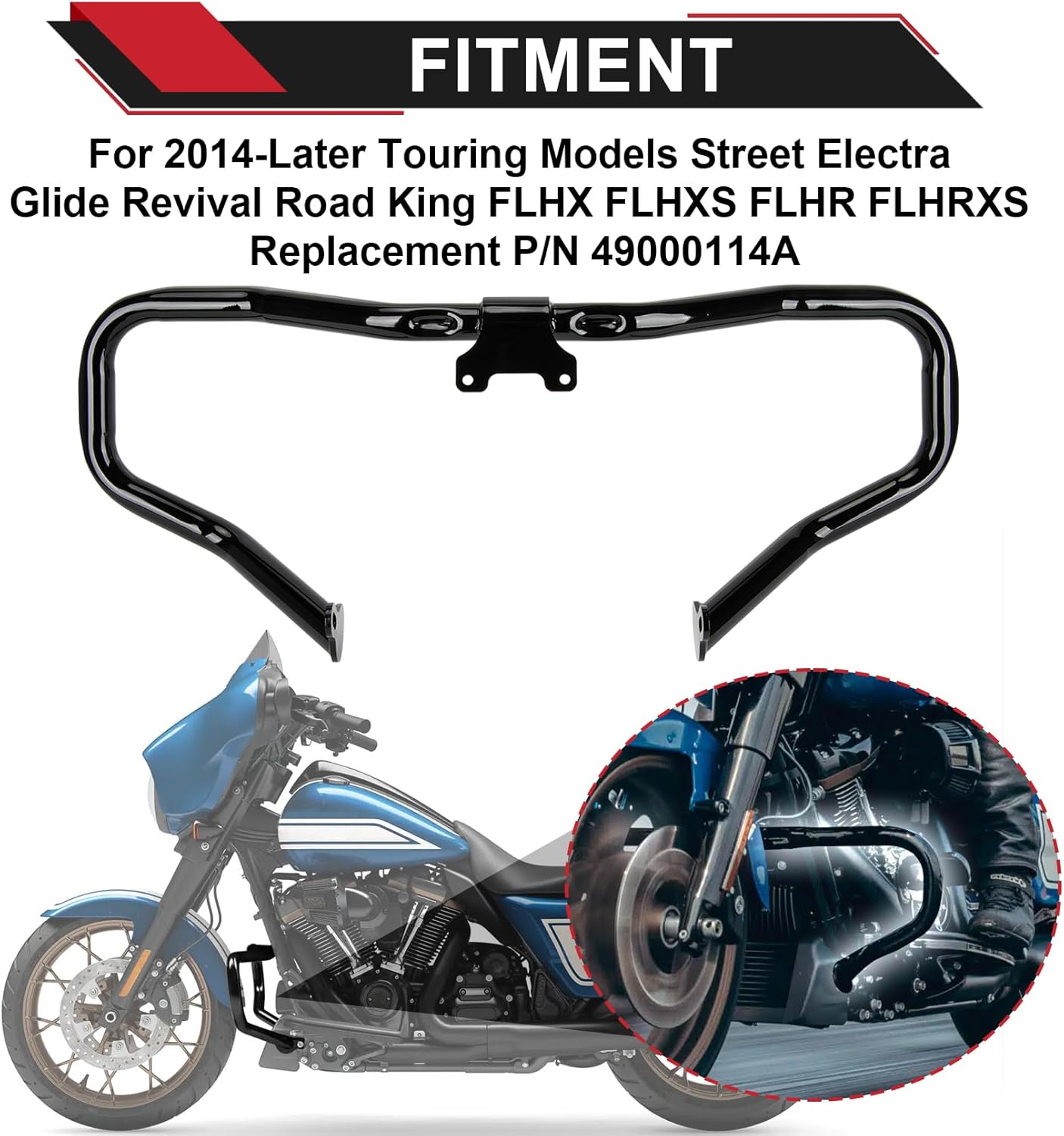 1-1/4" Touring Chopped Engine Guard - 1.25" Highway Crash Bar for 2014-Later Road King Street Glide Electra Glide Special FLH FLHXS FLHX FLHRXS Models,Black