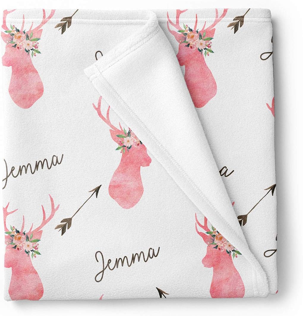 Personalized Deer Fleece Baby Girls Blanket, Woodland Nursery décor White
