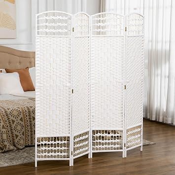 Room Divider Panel, 4 Panel Partition Folding Portable Room Partition with Metal Frame, Freestanding Wall Divider Tension Curtain Stand Privacy Screen, for Office Bedroom Study