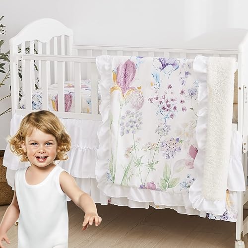 Miniatura 2 de Brandream Gilrs - Juego de ropa de cama floral bohemia para bebé, ropa de cama de acuarela para guardería, juego de manta de cuna de 3 piezas,
