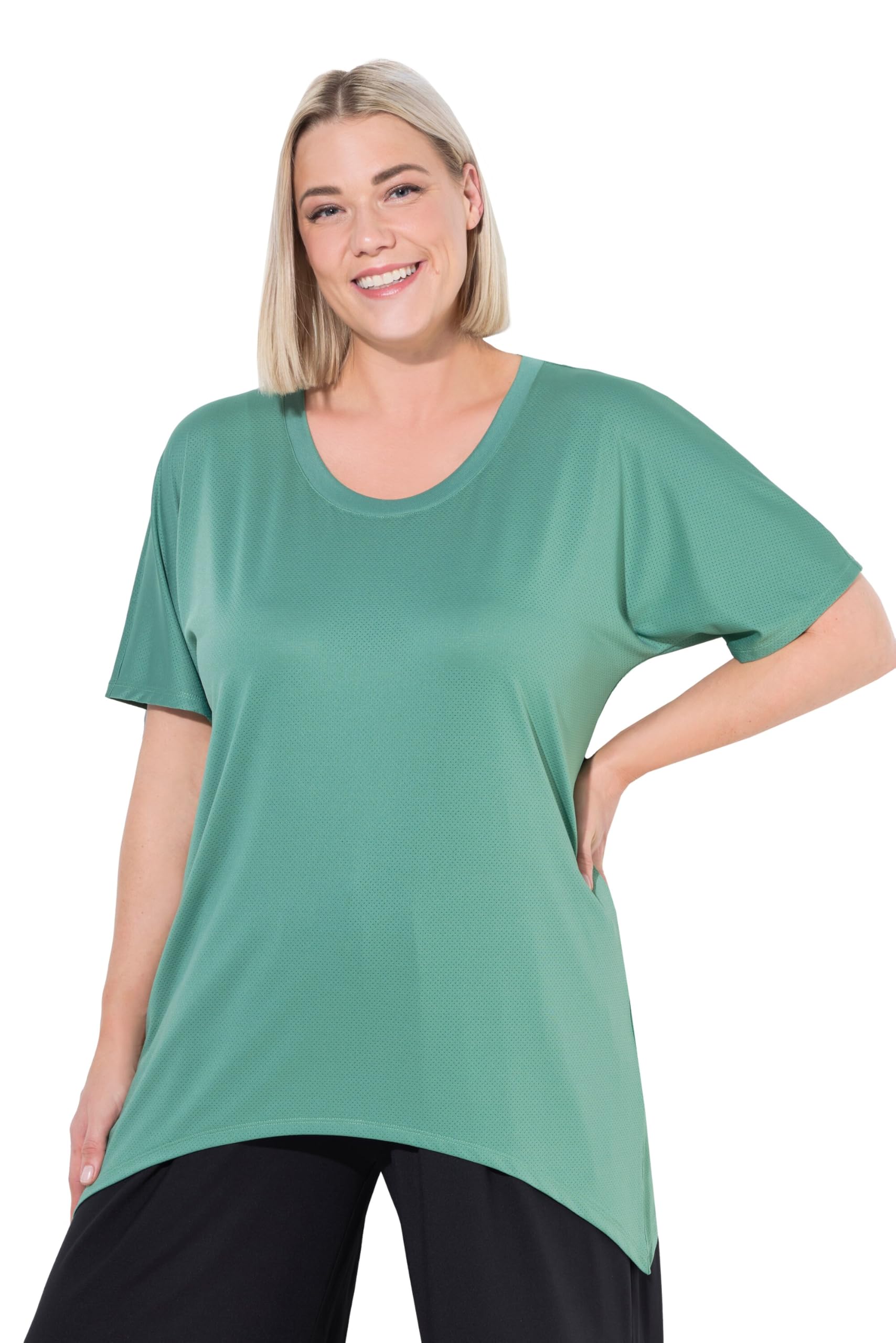 Ulla Popken Damen große Größen Übergrößen Plus Size Funktions-Shirt, Zipfelsaum, Rundhals, Fledermaus-Halbarm 839578