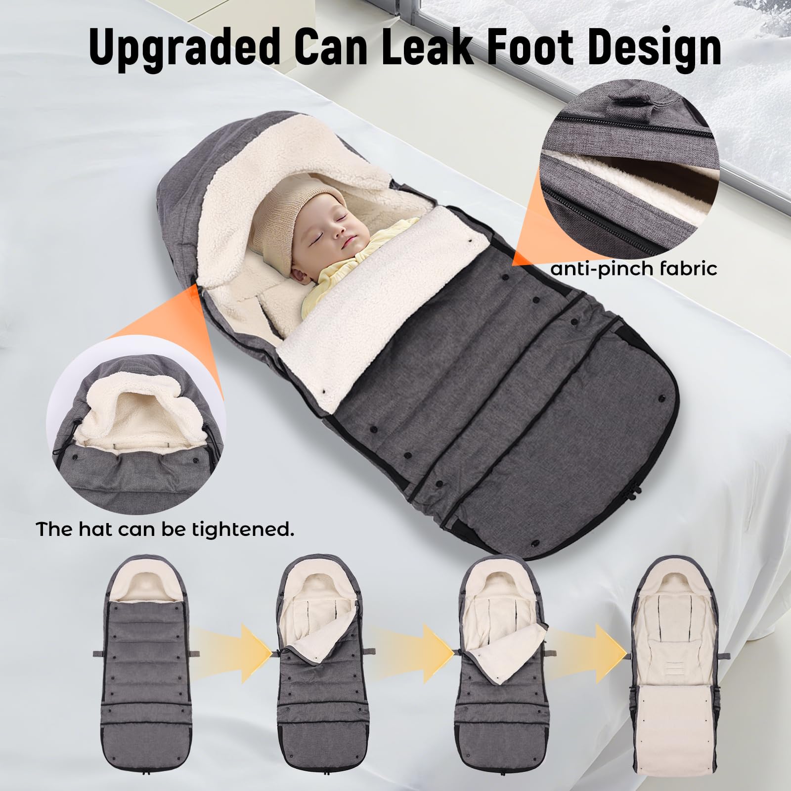 auvstar Fußsack Kinderwagen mit Verlängert,Universal Winterfußsack,Weicher Baby Fußsack,Übergangsfußsack Für Kinderwagen Buggy Jogger,Wasserdichter Rutschfest,Winddicht Warmes Fußsack Buggy (Grau)