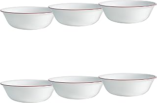 Corelle Livingware 6-Piece Ruby Red Bowls Set, 18-Ounce, White