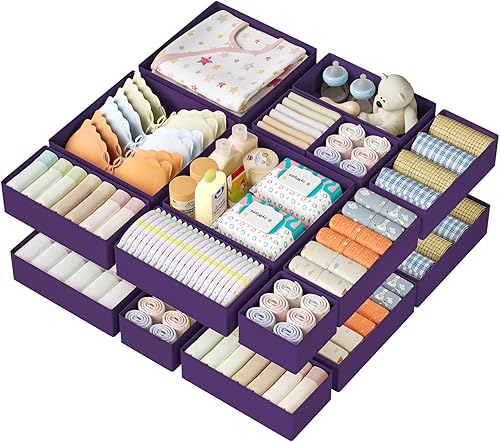 Miniatura 27 de DIMJ Organizador de cajones para ropa, paquete de 15 unidades, organizadores plegables para bebé, organizador de almacenamiento y cómoda para