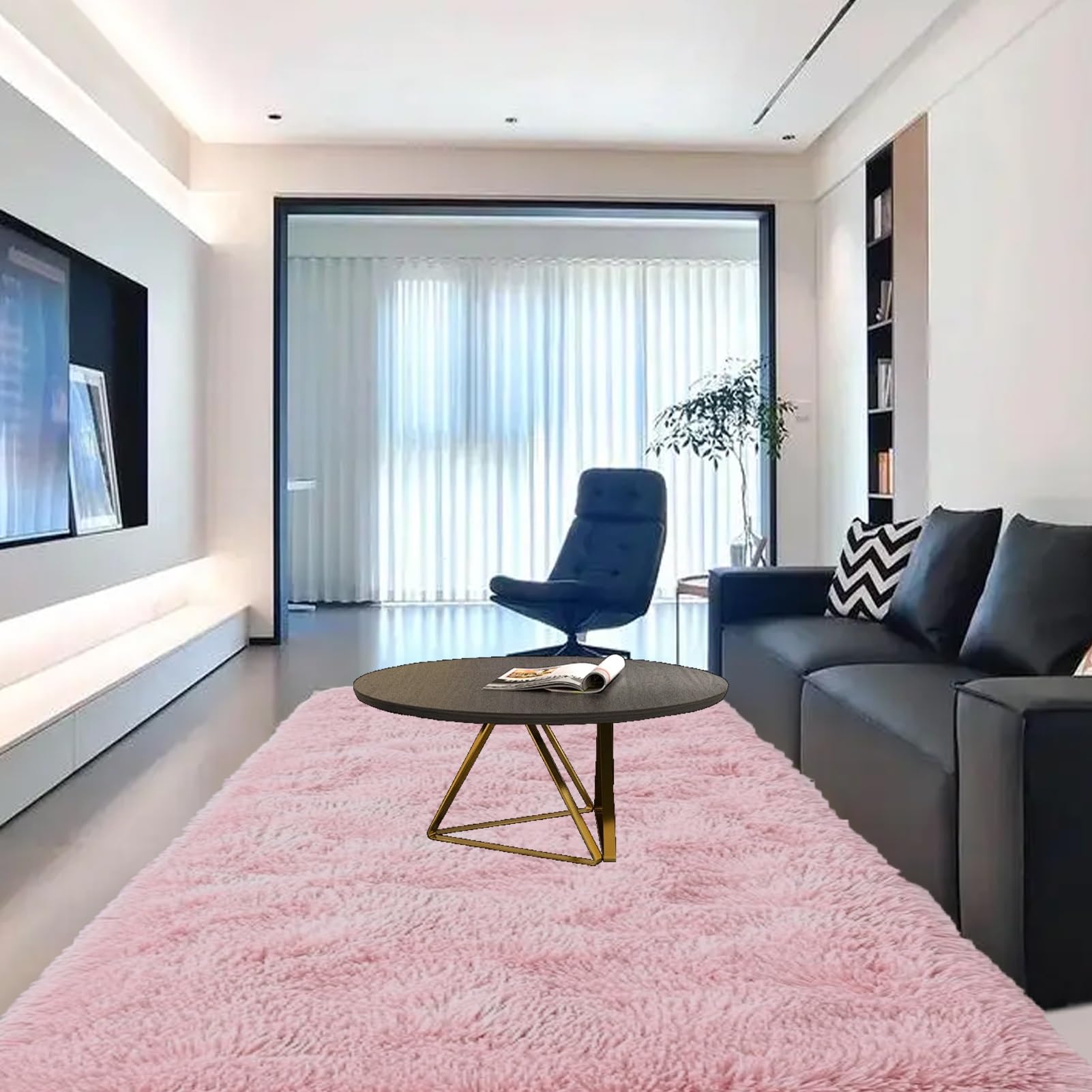 Tapis doux rose aspect fourrure 125x180 cm pour créer un coin lecture chaleureux