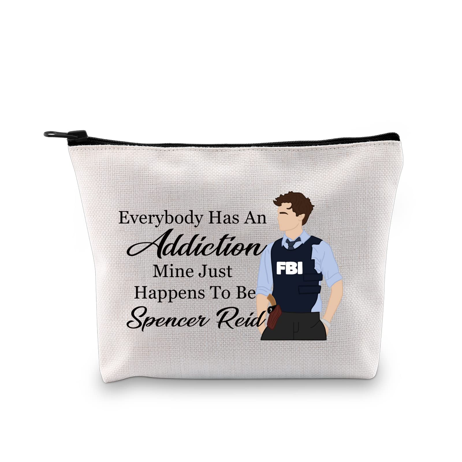 G2TUP Criminal TV Show Inspired Gift Spencer Reid Makeup Bag Spencer Reid Fan Cosmetic Bag Criminal Fan Gift Reid Merchandise foe Women Girls, Spencer Reid White Bag
