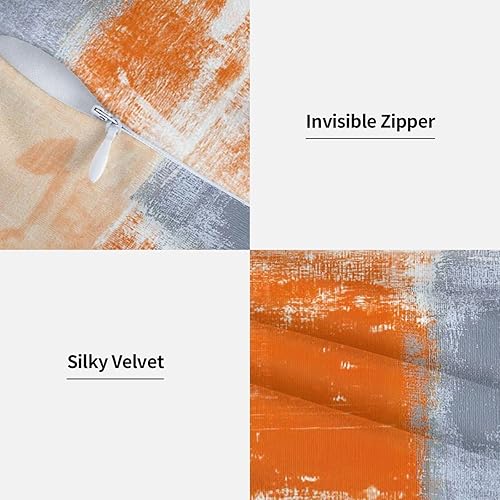 Miniatura 5 de BBKD Juego de 4 fundas de almohada de arte abstracto naranja y gris de 16 x 16 pulgadas, color naranja y gris, funda de cojín decorativa moderna
