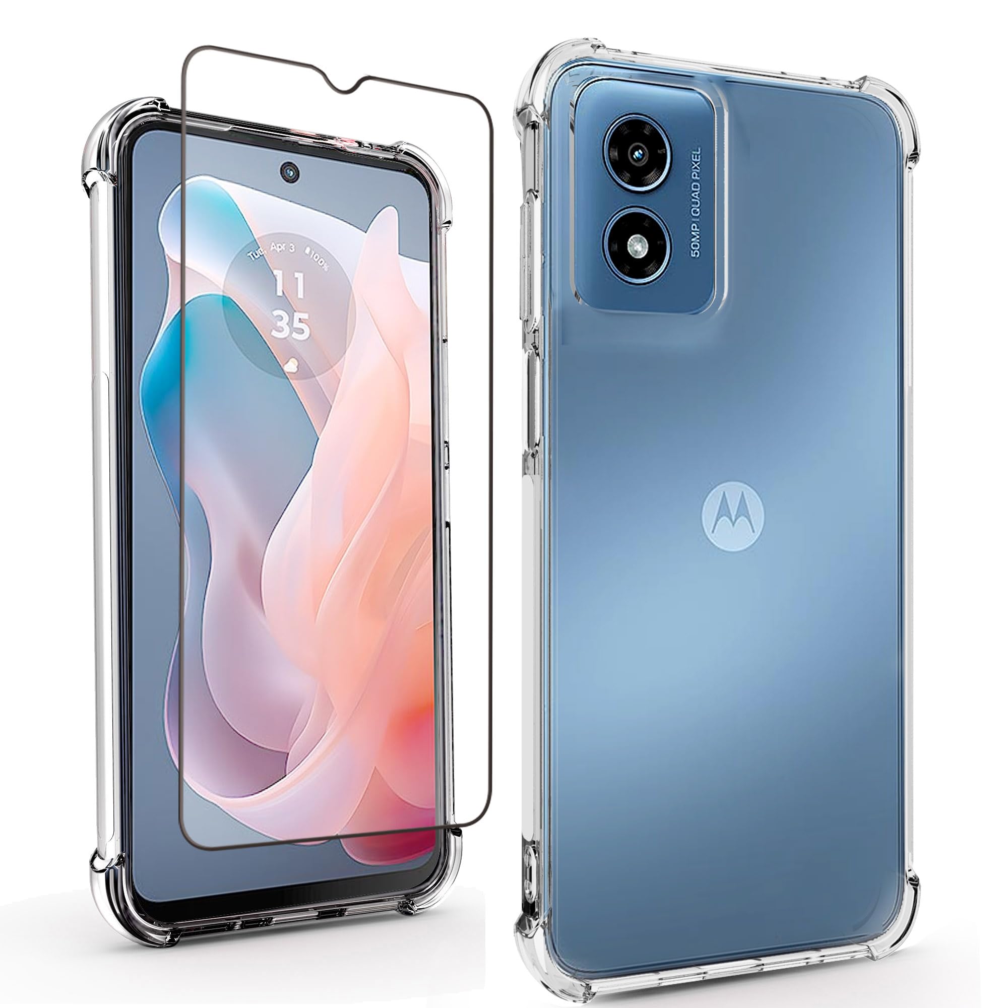 for Moto G Play 2024 Case,Motorola G Play 4G 2024 Case Clear Built-in Screen Protector Unisex Shockproof Flexible TPU Slim Fit Transparent Phone