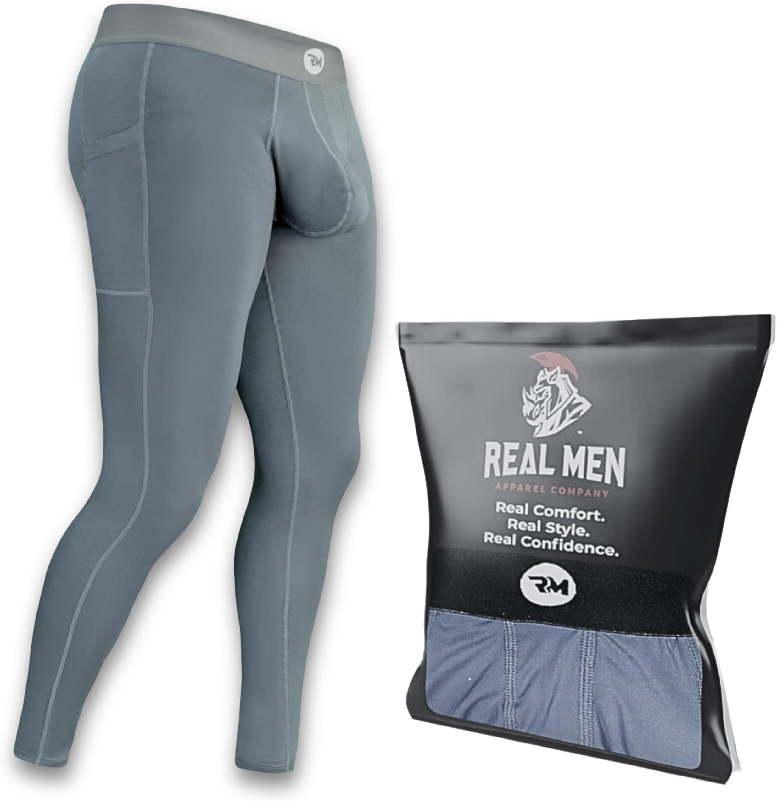 Real Men B & D Pouch Compression Pants Men- 1, 2 & 3 Pack, Mens Leggings, Yoga Pants, Tights, Base Layer Men Cold Weather