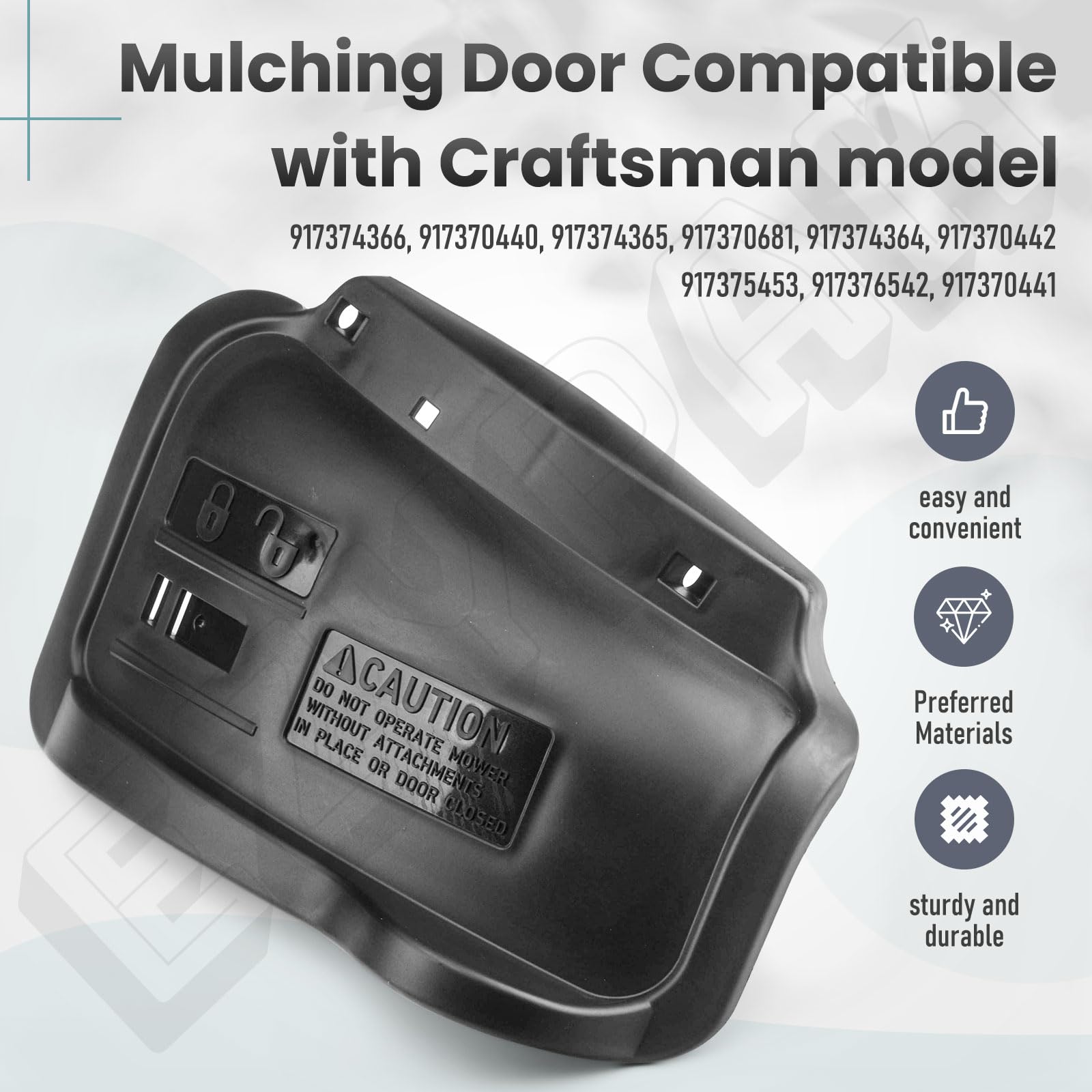 Porte mulching 532420019 55,9 cm compatible avec tondeuse à gazon Husqvarna/Craftsman avec loquet de porte 532441192 en zinc et support de charnière 532175735 et tige de charnière de porte