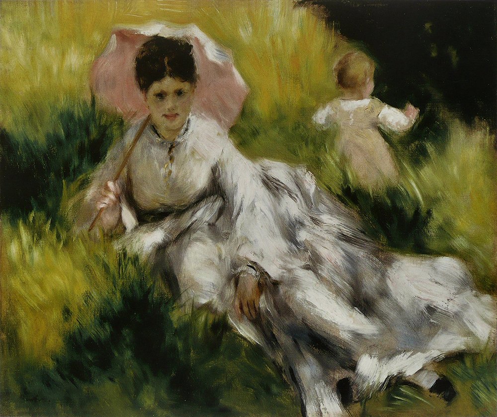 Affiche Renoir Femme à l'ombrelle et Enfant cadre noir medium