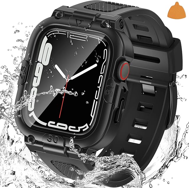 Neitra (3 in 1 360° Waterproof Case for Apple Watch Screen Protector with Strap Sport Watch Replacement Band Rugged Protective Bumper Cases for iWatch