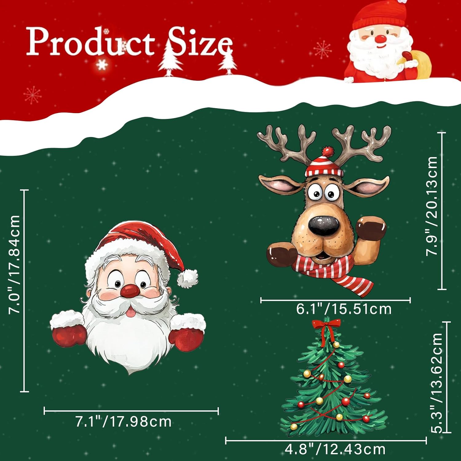 Mfault 3 PCS Christmas Santa Claus Car Stickers, Cute Xmas Tree Reindeer Gifts Waterproof Vinyl Decals, Winter Holiday Bumper Sticker for Window Wall Laptop Decorations Accessories - Image 2