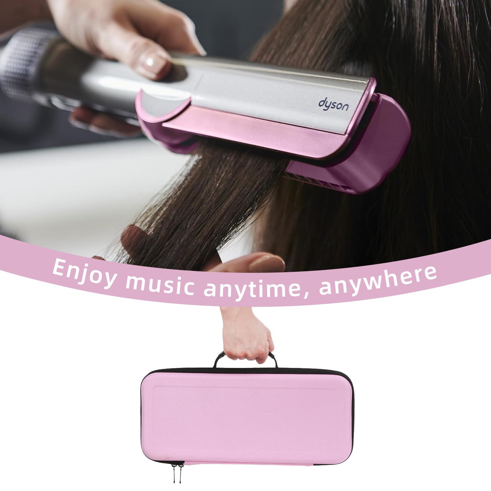Funda rígida de viaje compatible con alisador de pelo Dyson Airstraight HT01 y fuente de alimentación, impermeable y a prueba de golpes, Pink, 1,5 pulgadas, Cary