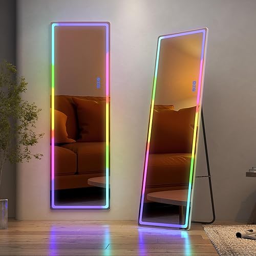 Miniatura 1 de LVSOMT Espejo LED RGB de 63 x 18 pulgadas, espejo de pie completo con luces, espejo de pie y montaje en pared, espejo iluminado de cuerpo completo,